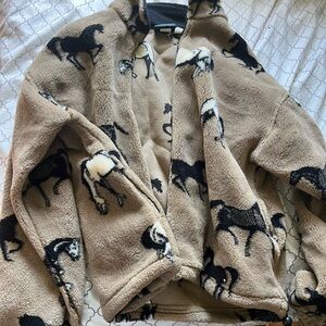 Tan Fleece Jacket with Horse Print